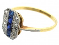 18ct Gold & Platinum Art Deco Sapphire & Diamond Octagonal Ring
