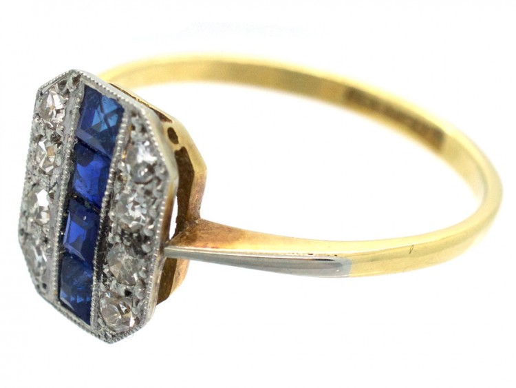 18ct Gold & Platinum Art Deco Sapphire & Diamond Octagonal Ring
