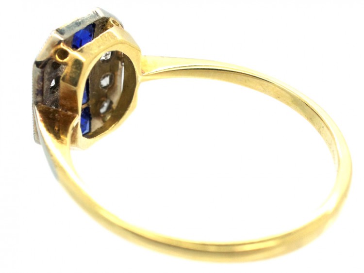 18ct Gold & Platinum Art Deco Sapphire & Diamond Octagonal Ring