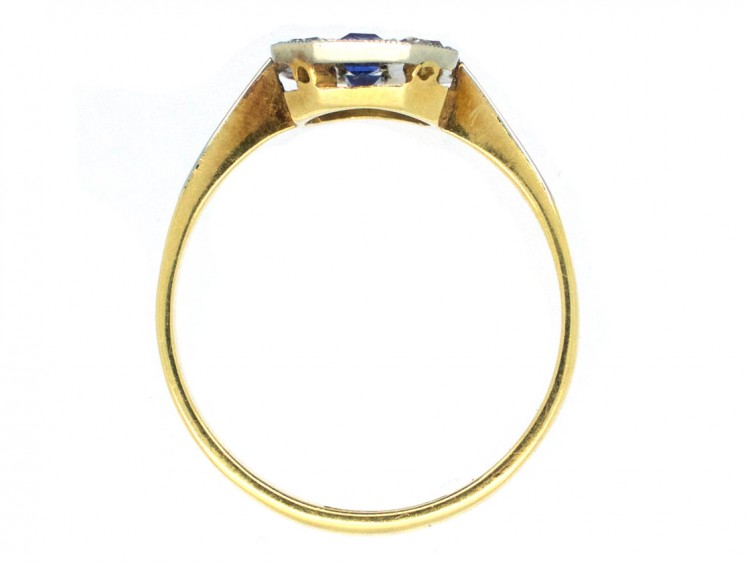 18ct Gold & Platinum Art Deco Sapphire & Diamond Octagonal Ring