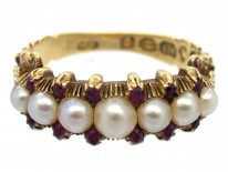 Georgian 18ct Gold Natural Split Pearls & Rubies Ring