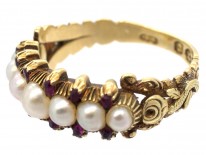 Georgian 18ct Gold Natural Split Pearls & Rubies Ring