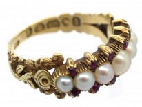 Georgian 18ct Gold Natural Split Pearls & Rubies Ring