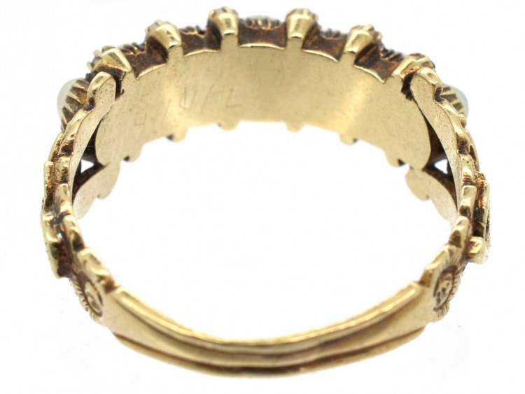 Georgian 18ct Gold Natural Split Pearls & Rubies Ring