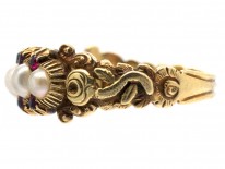 Georgian 18ct Gold Natural Split Pearls & Rubies Ring