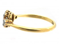 18ct Gold & Platinum Edwardian Diamond Cluster Ring with Diamond Shoulders