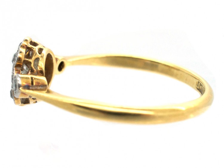 18ct Gold & Platinum Edwardian Diamond Cluster Ring with Diamond Shoulders