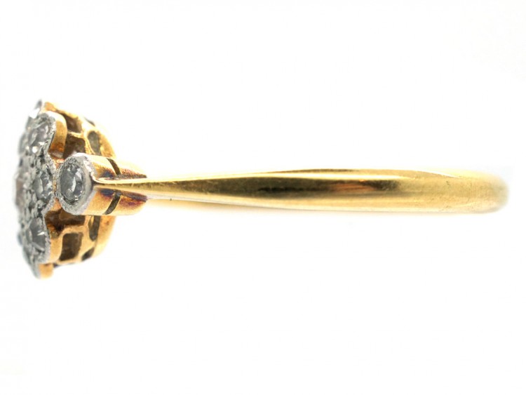 18ct Gold & Platinum Edwardian Diamond Cluster Ring with Diamond Shoulders