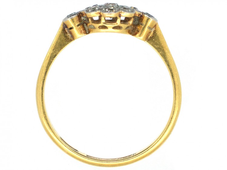 18ct Gold & Platinum Edwardian Diamond Cluster Ring with Diamond Shoulders