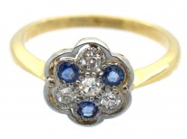 Art Deco 18ct, Platinum, Sapphire & Diamond Cluster Ring