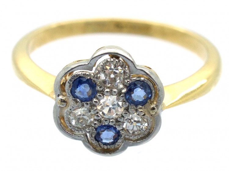 Art Deco 18ct, Platinum, Sapphire & Diamond Cluster Ring