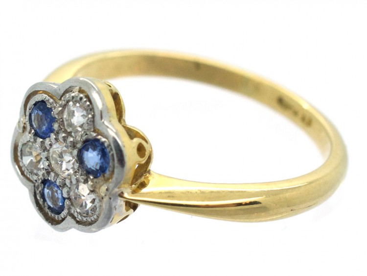 Art Deco 18ct, Platinum, Sapphire & Diamond Cluster Ring