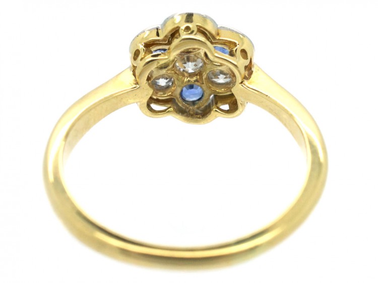 Art Deco 18ct, Platinum, Sapphire & Diamond Cluster Ring