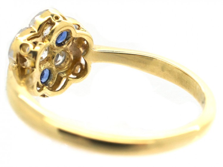 Art Deco 18ct, Platinum, Sapphire & Diamond Cluster Ring