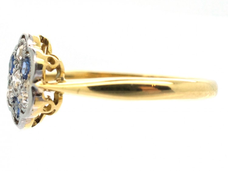 Art Deco 18ct, Platinum, Sapphire & Diamond Cluster Ring