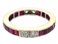 Art Deco 18ct White Gold , Diamond & Ruby Eternity Ring
