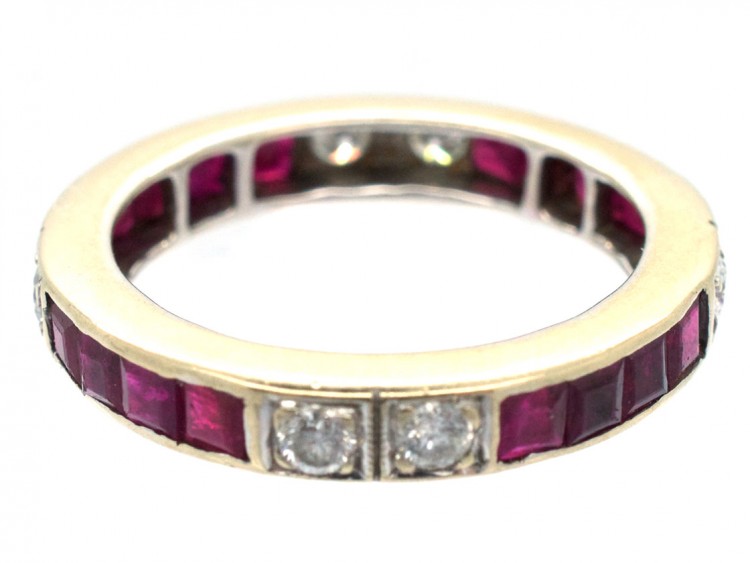 Art Deco 18ct White Gold , Diamond & Ruby Eternity Ring