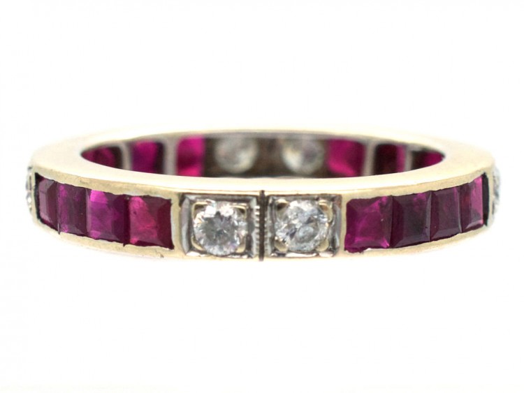 Art Deco 18ct White Gold , Diamond & Ruby Eternity Ring
