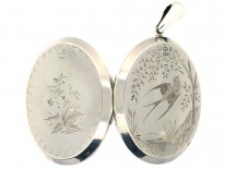 Victorian Silver Locket with Swallow Motif