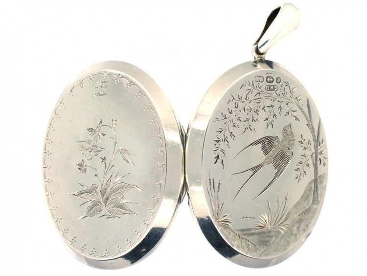 Victorian Silver Locket with Swallow Motif