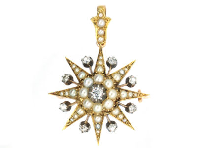 Victorian Diamond & Natural Split Pearl Star Brooch & Pendant