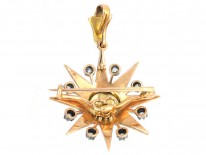 Victorian Diamond & Natural Split Pearl Star Brooch & Pendant