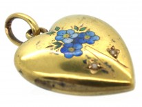 Edwardian 15ct Gold & Enamel Forget Me Not Heart Pendant