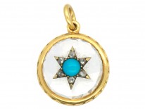Victorian 18ct Gold Diamond, Turquoise & Rock Crystal Locket