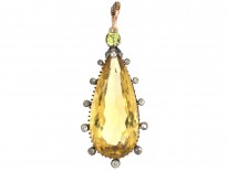 Edwardian 15ct Gold Large Pear Shaped Edwardian Gold, Citrine, Diamond & Chrysolite Pendant