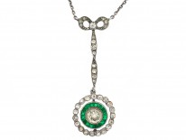 Edwardian Silver, Green & White Paste Pendant on a Silver Chain