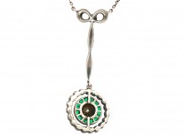 Edwardian Silver, Green & White Paste Pendant on a Silver Chain