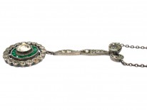 Edwardian Silver, Green & White Paste Pendant on a Silver Chain