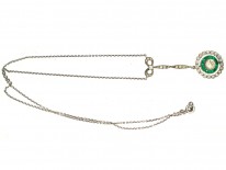 Edwardian Silver, Green & White Paste Pendant on a Silver Chain