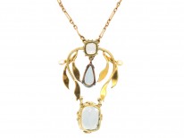 Art Nouveau 15ct Gold, Enamel & Aquamarine Pendant on Chain