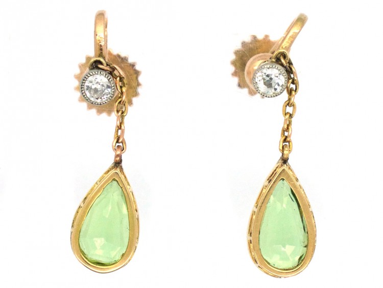 Edwardian Peridot & Diamond Drop Earrings