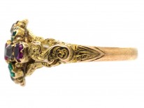 Regency 15ct Gold Emerald, Ruby & Topaz Cluster Ring