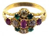 Regency 15ct Gold Emerald, Ruby & Topaz Cluster Ring