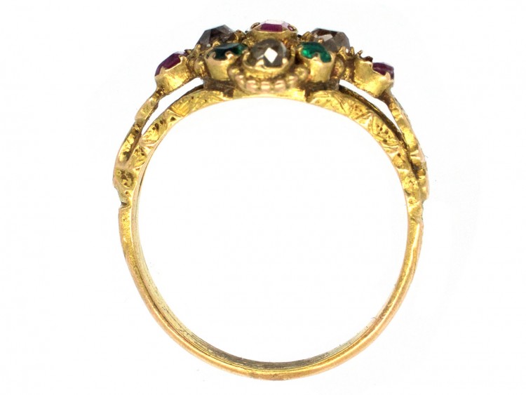 Regency 15ct Gold Emerald, Ruby & Topaz Cluster Ring