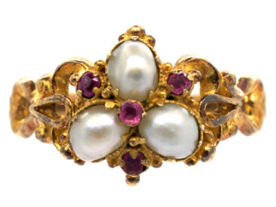 Regency Ruby & Natural Pearl 15ct Gold Ring Regency Ruby & Natural Pearl 15ct Gold Ring