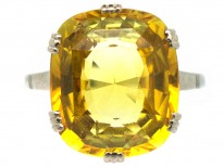 Art Deco Yellow Sapphire & White Gold Ring