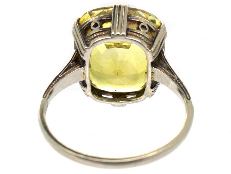 Art Deco Yellow Sapphire & White Gold Ring