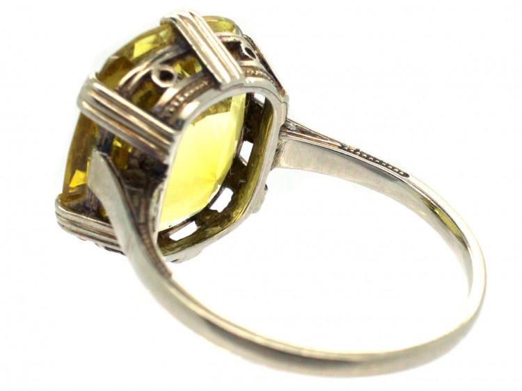 Art Deco Yellow Sapphire & White Gold Ring