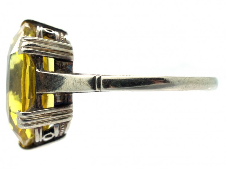 Art Deco Yellow Sapphire & White Gold Ring