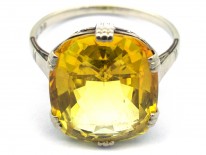 Art Deco Yellow Sapphire & White Gold Ring