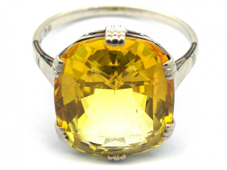 Art Deco Yellow Sapphire & White Gold Ring