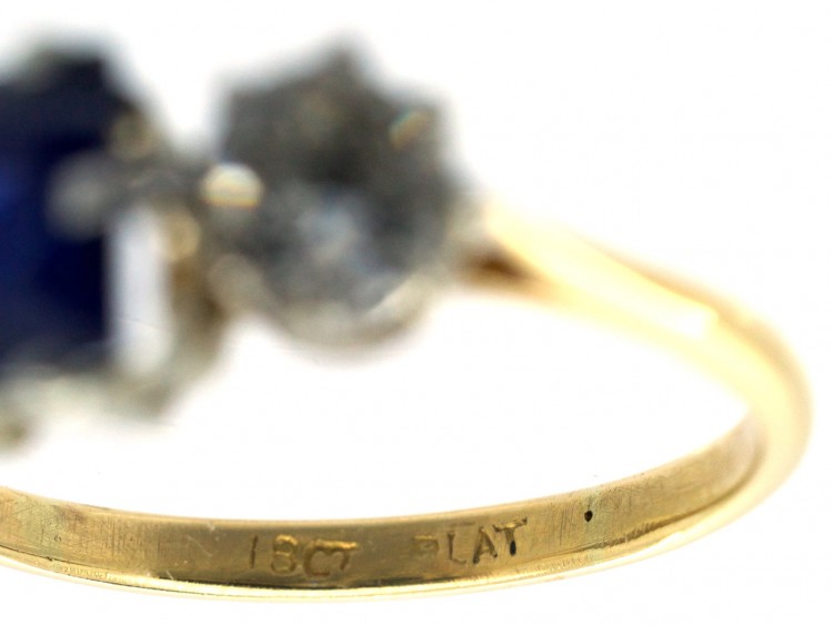 18ct Gold & Platinum Art Deco Sapphire & Diamond Three Stone Ring