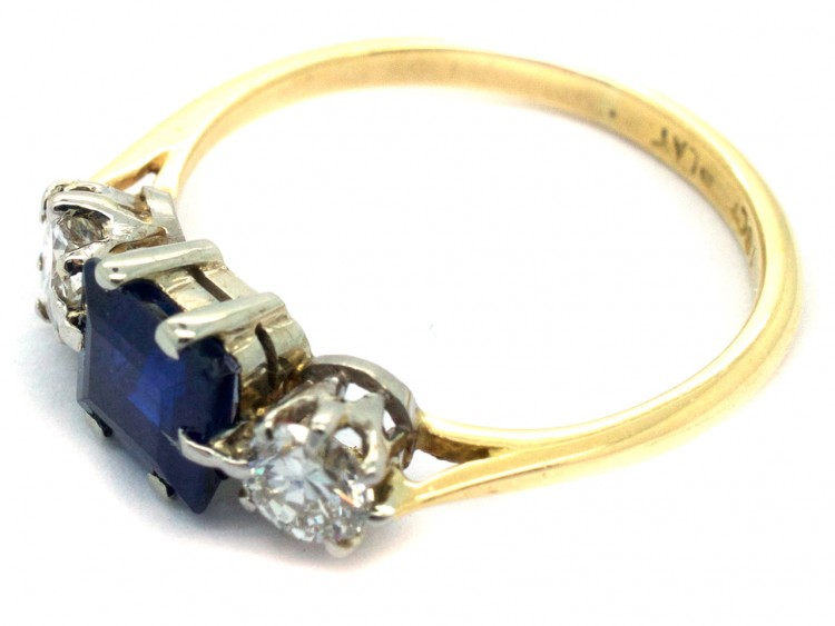 18ct Gold & Platinum Art Deco Sapphire & Diamond Three Stone Ring
