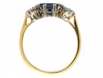 18ct Gold & Platinum Art Deco Sapphire & Diamond Three Stone Ring