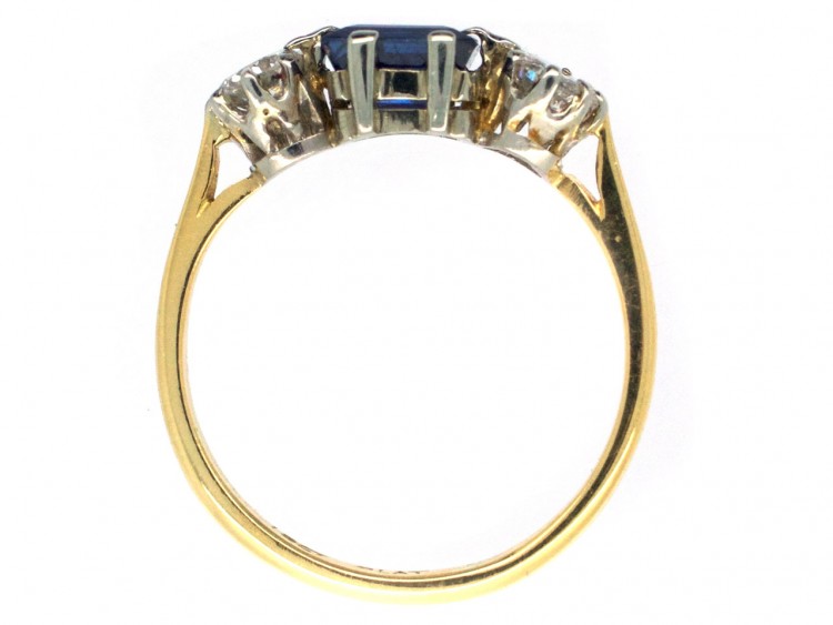 18ct Gold & Platinum Art Deco Sapphire & Diamond Three Stone Ring