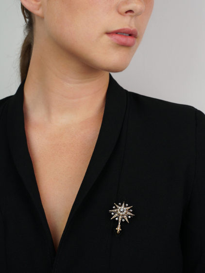 Victorian Diamond & Natural Split Pearl Star Brooch & Pendant